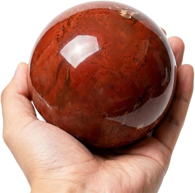 2.4-2.8 inch Natural Red Jasper Crystal Ball with Stand, Hand Polished Quartz Stone Orb, Reiki Healing Mineral Sphere, Energy Balancing Degaussing Stone, Home Office Desktop Ornament