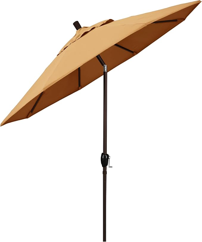 California Umbrella 9' Round Aluminum Market Umbrella, Crank Lift, Push Button Tilt, Bronze Pole