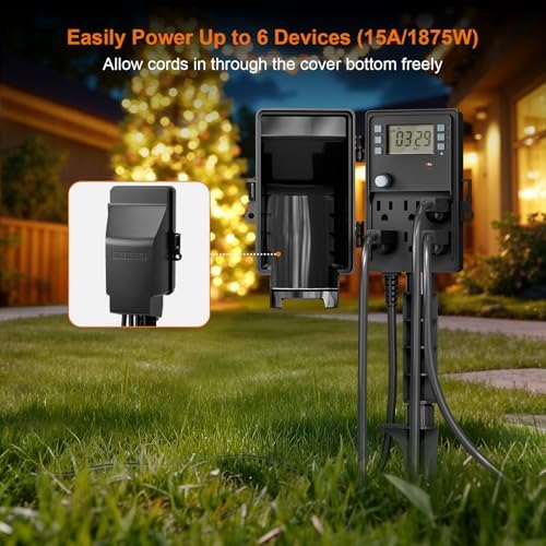 Outdoor Power Stake Waterproof, 7-Day Programmable Digital Timer - Image 4
