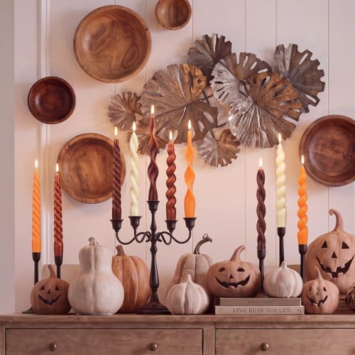 Nuanchu 12 Pcs Fall Spiral Taper Candles Set Twisted Wax Candlesticks 7.5 Inch Short Fall Spiral Wax Unscented Taper Candles for Wedding Birthday Autumn Party Dinner Table Decor - Image 6