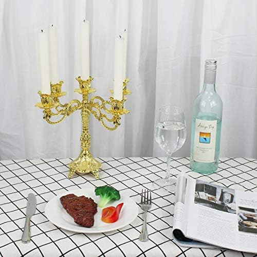 Metal Candelabra 5-Candle 10.1 Inch Tall Candle Holder Stick for Home Wedding Event and Party Festival,Gold - Image 3
