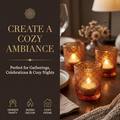Amber Mandala Glass Tealight Holders, 6 Pack - Image 6