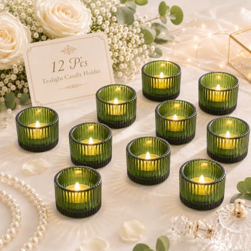 Lanttu 12 Pcs Green Tealight Candle Holder 2'' x 1.4'' by Lanttu