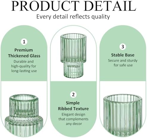 12 Pack Ribbed Green Glass Candle Holders for Table Centerpieces - Image 5