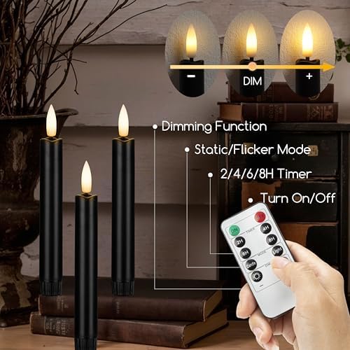 Black Flameless Taper Candles with Remote, Short Halloween Candlesticks - Image 3