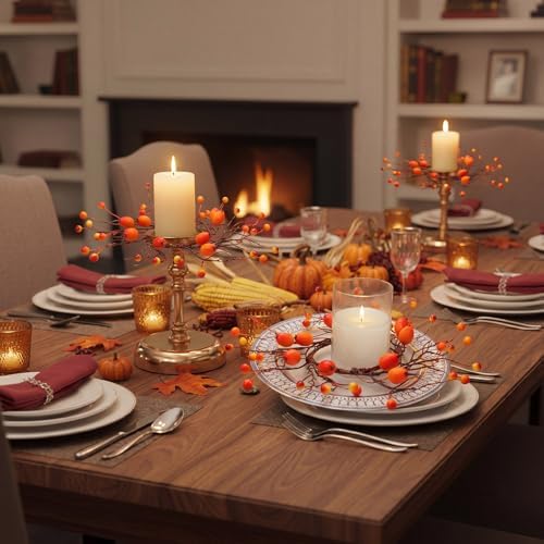 Daifunli 2 Pcs Fall Candle Rings Wreaths for Pillar 3.25 Inch Berry Pod - Image 2