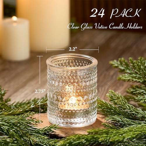 24 Pack Clear Glass Votive Candle Holders, Vintage Candle Holder for Floating Candle, Tealight Candle Holder for Table Centerpieces Home Bridal Shower Birthday Christmas Wedding Party Table Decoration - Image 2