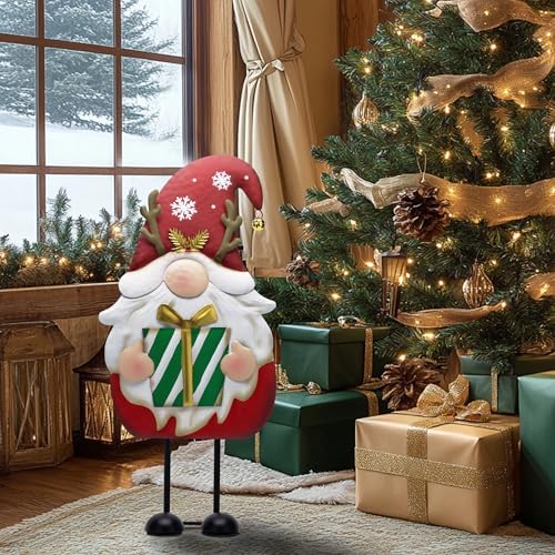 TERESA'S COLLECTIONS Christmas Gnome Outdoor Metal Red White Santa Decor - Image 3