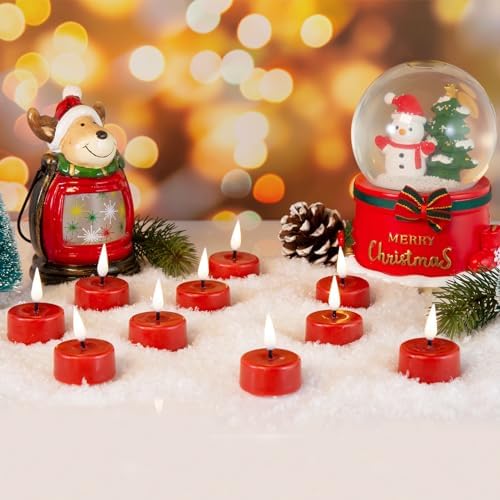 Eywamage Red Flameless Tealights with Remote Batteries, Flickering Real Wax LED Tea Votive Candles Proposal Decor Set of 10 - Image 3
