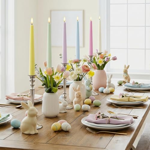 Mixed Pastel Flameless Taper Candles - 9.6" Real Wax Led Candlesticks, 6Pc - Image 3