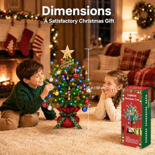 RGB Lighted Mini Christmas Tree, 72 LED 28 Colors Changing Artificial Christmas Decorations Tree for Home, 20in Tabletop Christmas Tree Lights with Multicolor Ball for Bedroom Living Room Party Decor - Image 2