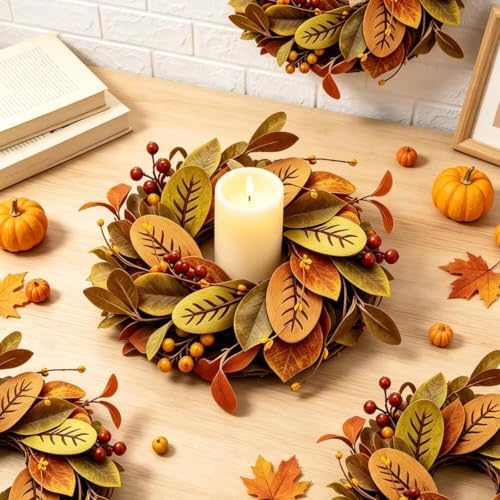 4 PCS Mini Fall Candle Ring Small Autumn Candle Holder Rings for Table - Image 2