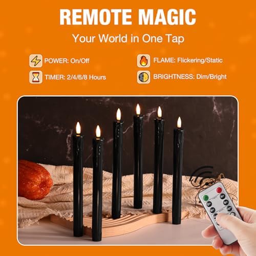 Black Dripping Wax Halloween Flameless Taper Candles with Remote Set of 6 - Image 4