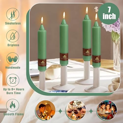 Sage Green Short Taper Candle 7 Inch Candlesticks Unscented Dripless Tapered Candle Set for Home Decor Wedding Party Dinner Candles, 4 Pack - Image 3