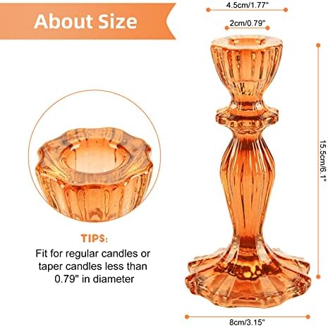 Glass Candle Holders, 2PCS Pillar Candle Holders Decorative Candlestick Holders Table Centerpieces Valentines Wedding Home Decor, Orange - Image 2