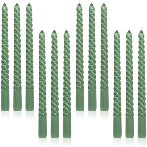 Tobeape 10" Sage Green Spiral Taper Candles 12 Pack, Unscented & Dripless by Tobeape