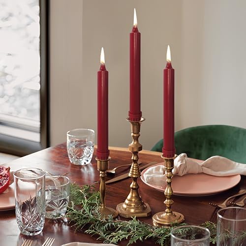 NJAO HOO Burgundy Taper Candle 8 Inch Christmas Candlesticks Red Unscented Dripless Handmade Candles for Home Decor Dinner New Year Party, 4 Pack - Image 2