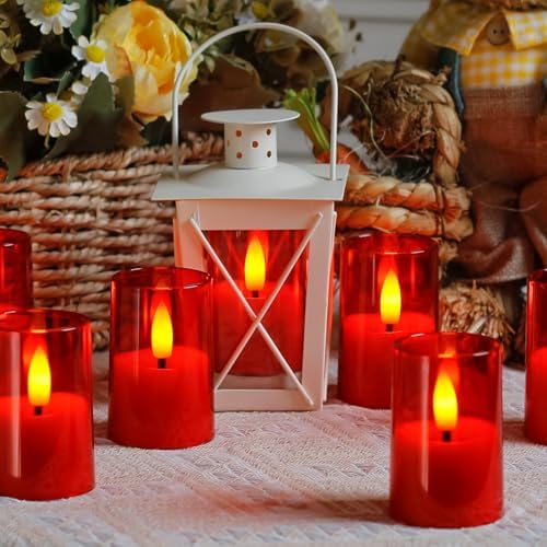 Flameless D: 1.7" H: 2.5" Small Tea Light LED Candles, Acrylic Battery Operated Votive with Remote Control and Timer, Tealight Red Flickering Warm Light Pack of 8 Electric Long Lasting - Image 5