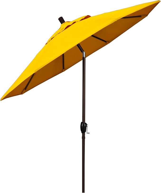 California Umbrella 9' Round Aluminum Market Umbrella, Crank Lift, Push Button Tilt, Bronze Pole