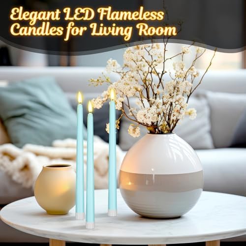 Macarrie 24 Packs Flameless Taper Candles Battery LED 11",Teal - Image 5