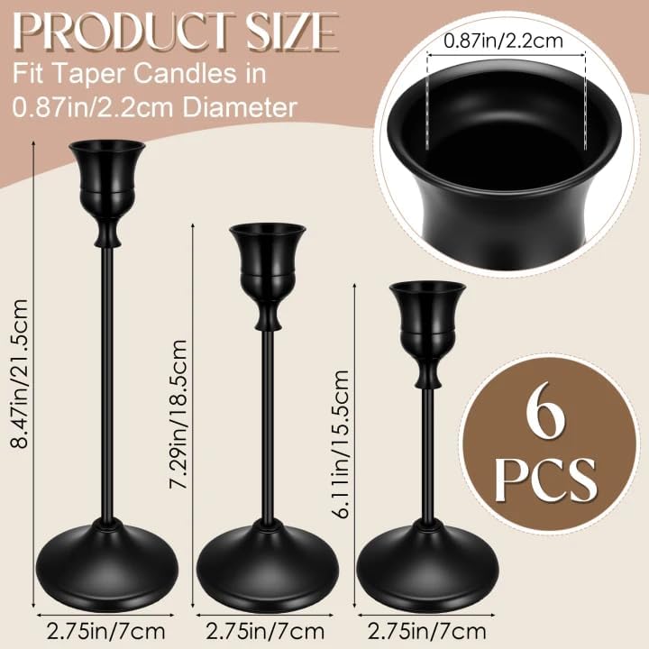 6PCS Brass Black Taper Candle Holders Set, Metal Candlestick Holders - Image 5