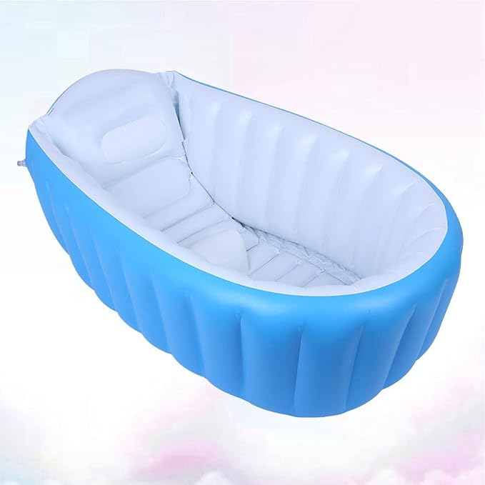 Kisangel Inflatable Baby Bathtub Thickened Foldable Toddler Bath Tub Portable Inflatable Kids Shower Pool for Infant and Child 38.6X25.6X11 Inches