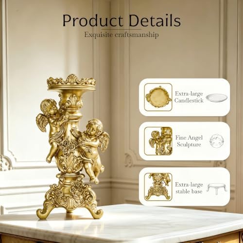 Gold Cherub Candle Holder Resin Angel Sculpture Tabletop Decor Gift - Image 4
