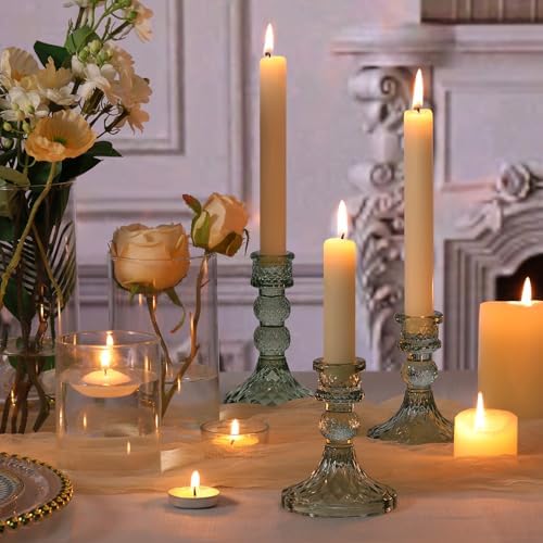 DARJEN Green Glass Candlestick Holders Set of 6, 4" H & 5" H Taper Candle Holders for Candlesticks & Pillar Candles, Diamond Candle Holders for Wedding Party Table Centerpiece, Home Decor - Image 6