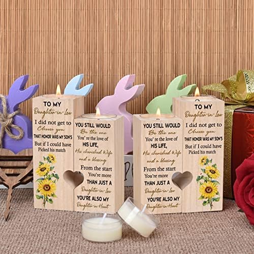 to My Daughter-in-Law from The Start You're More Than JUST A Daughter-in-Law You're Also My Daughter-in-Heart Personalized Wooden Candle Holder for Couple Birthday Candle Decoration - Image 2
