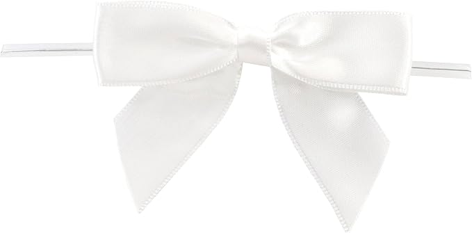 Reliant Ribbon 5170-03005-3X2 Satin Twist Tie Bows - Large Bows, 7/8 Inch X 100 Pieces, White