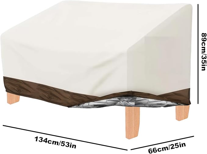 Hoypeyfiy Patio Bench Cover, Outdoor Garden Bench Cover for 2-Seater Bench, White Oxford Fabric Furniture Bench Cover with Drawstring for Patio, Porch, Yard and Garden