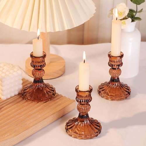 12PCS Amber Candlestick Holders Set- 4" H Taper Candle Holders, Glass Candle Holders Bulk for Wedding, Party, Fall Home Table Centerpieces, Festival Gifts & Windowsill Decor - Image 6