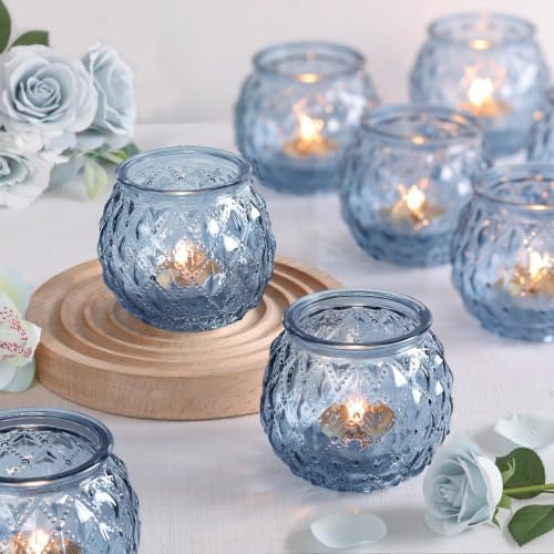 DARJEN 20 Pcs Blue Votive Candle Holder 2.55"x2.6" Tea Light Candle Holder by DARJEN
