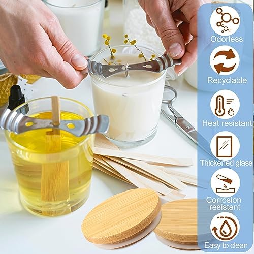 CONNOO 8 Pack 14 OZ Clear Glass Candle Jars with Bamboo Lids - Image 4