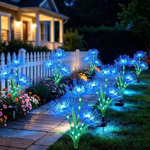 VOOKRY Solar Lights Outdoor, 8 Pack Blue Spider Lily Garden Flower Lights - Image 4