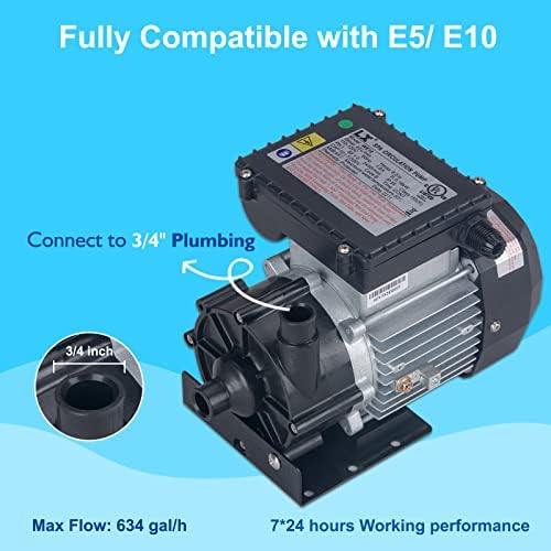 WE10 SPA Circulation Pump, Hot Tub Circulation Pump 230 Volts, 0.25HP, 3/4" Port Compatible with OEM E5/E10- Model: WE10(230V)