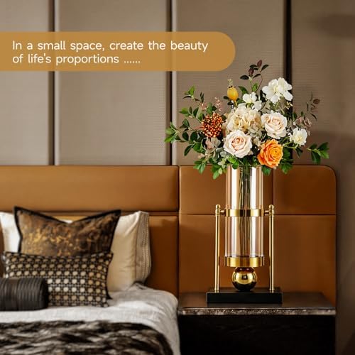 taotanra- Glass Vase Candle Holder Decor Gold Metal Frame with Black Base, Decorative Vase for Living Room & Dining Table - Image 6