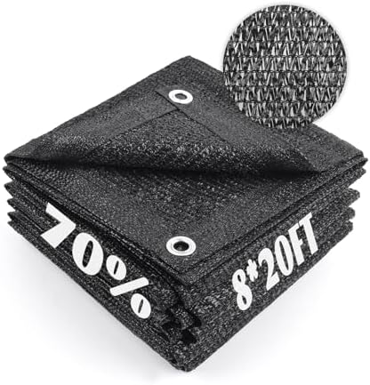 Sun Shade Cloth with Grommets for Garden, 70% 8x20ft, Black by CoolArea