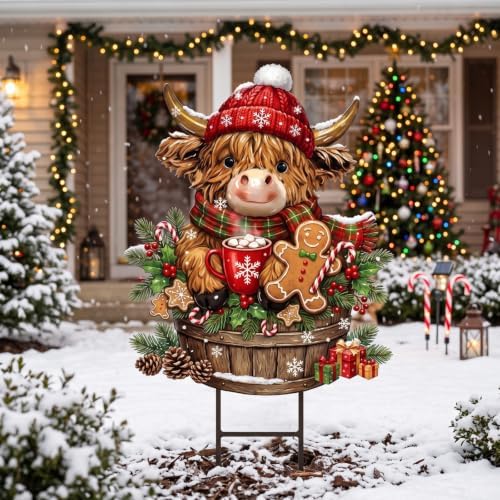 Christmas Highland Cow Outdoor Decoration Metal Christmas Yard Sign by Amyhill