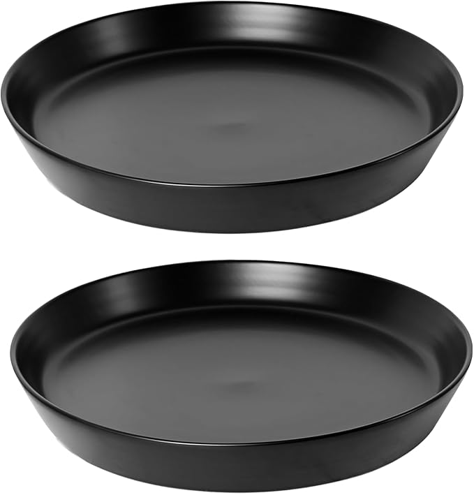 Plant Saucer 8 Inch, 2 Pack Large Plant Saucers Ceramic Tray 8 inch (7.3" Inner) for Flower Pot, Classic Sturdy Planter Water Catcher Tray for Plant Base,Black