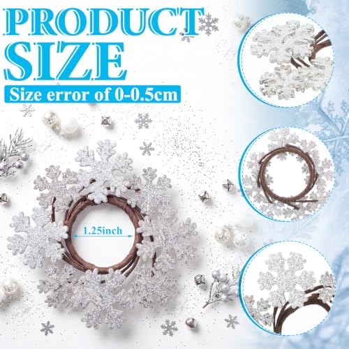 Daifunli 2 Pcs Winter White Snowflake Candle Rings Snowflake Wreath Glitter Vintage Wood Wreaths for Taper 1.25 Inch Candles Holder for Winter Christmas Rustic Table Centerpiece Decor - Image 2