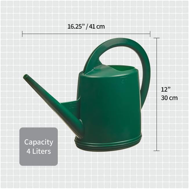 Consolidated Plastics Durable Swiss Watering Can with UV Protection, Ergonomic Handle for Indoor/Outdoor Gardening, Made in Switzerland (4 Liter, Green)