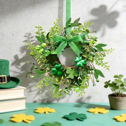 Pillar Candle Ring Wreaths Mini Purple Lavender Table Centerpieces Wreath 9 Inch Wreath for Cabinets Artificial Farmhouse Lavender Wreaths for Front Door Porch Wall Window (4, St.Patrick-1) - Image 3