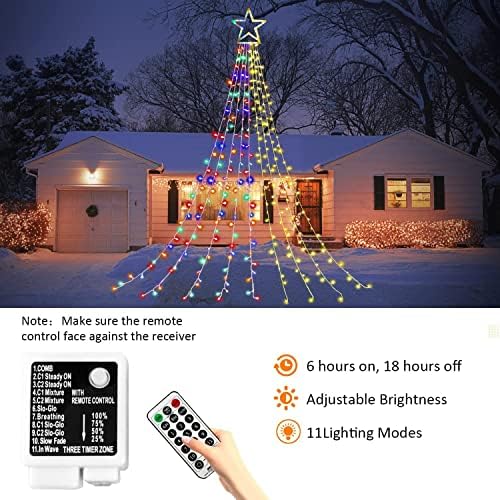 Outdoor Christmas Decorations Star String Lights, 320 LED 11.5 ft Waterfall Tree Lights with 8 Lighting Modes Christmas Star Lights for Indoor Outdoor Yard Home Festival Party Xmas New Year Decor - Image 3