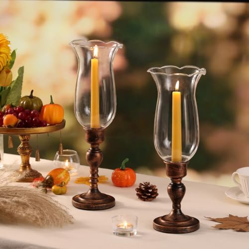Volens Set of 2 Hurricane Glass Candle Holders with Iron Base & Glass Dome - Image 5