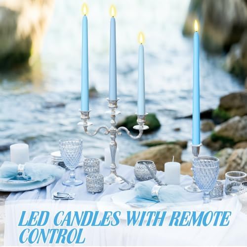 Rossesay 16 Pcs Ocean Blue Flameless Taper Candle with Remote Timer - Image 6