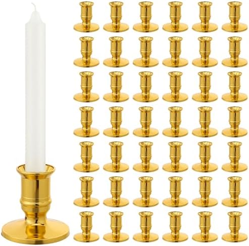 46 Pcs Gold Taper Candle Holders, Plastic Pillar Candle Holders Decorative Candlestick Holder for Wedding, Party, Table Centerpiece, Festival Decor by Unknown