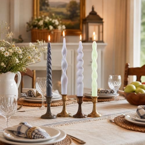 4 Pack Taper Candles Unscented Dripless Spiral Candlesticks Smokeless Swirl Wax Colorful Decorative Candle Sticks for Wedding Dinner Party Home Decor (Dusty Blue Mix, 7.8 inch, Twisted) - Image 4