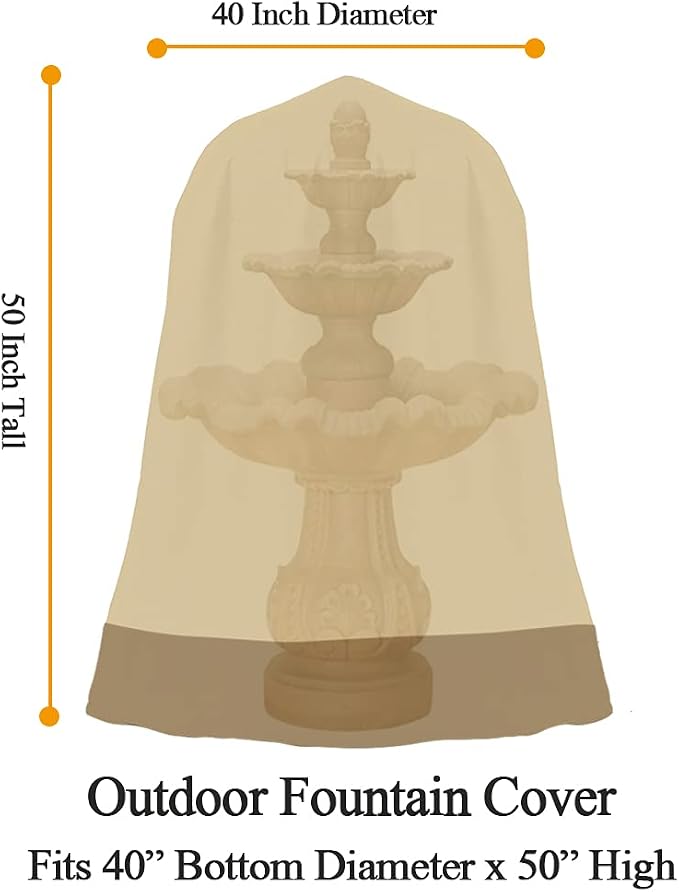 Outdoor Water Fountain Cover Waterproof Heavy Duty Cover for Winter | Outdoor Garden Large Fountain Statue 40 Inch Diameter, 50 Inch Tall