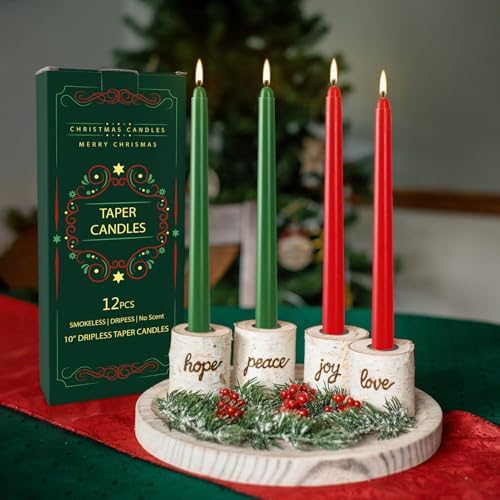 12-Pack 10-Inch Green & Red Christmas Taper Candles - Perfect for Holiday Decorations and Parties - Image 6